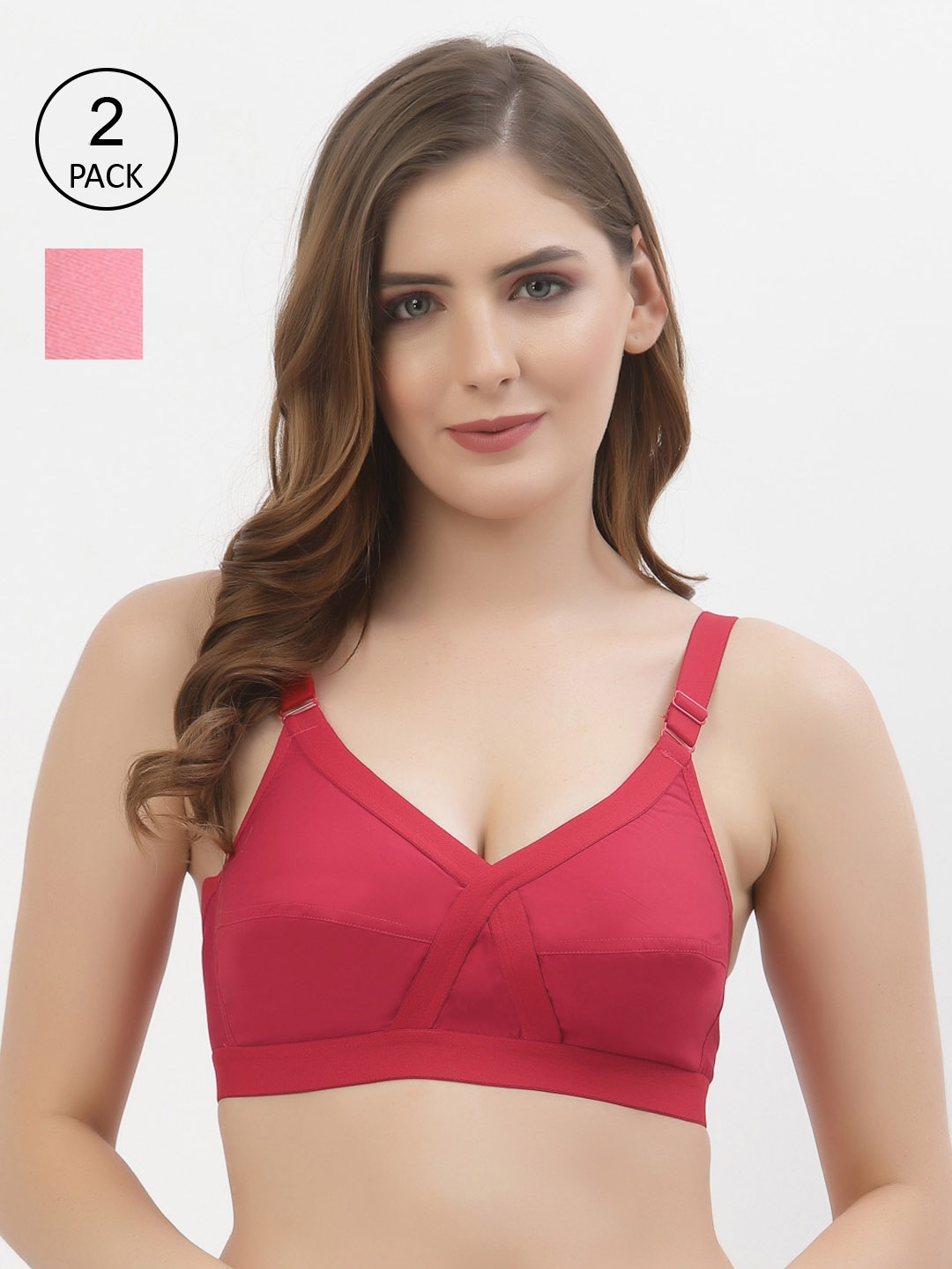 

Floret Pack of 2 Red &Pink Non Wired Full Coverage Everyday Bra