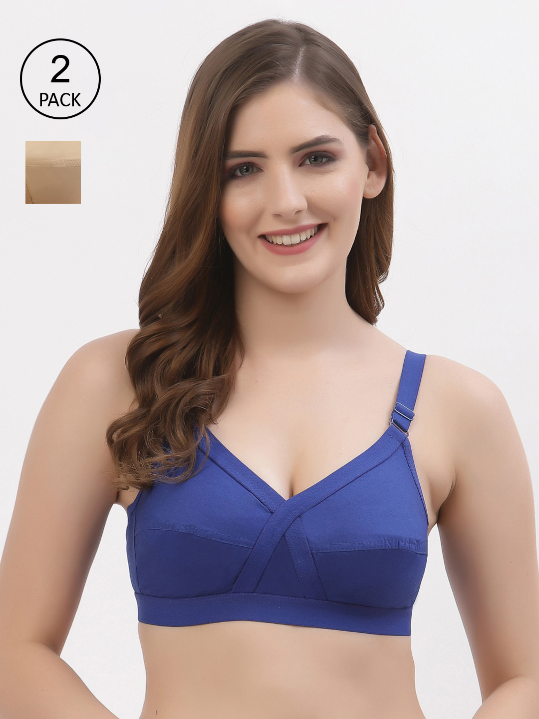 

Floret Pack of 2 Non-Padded Non-Wired Full Coverage Cotton Bras with All Day Comfort, Blue