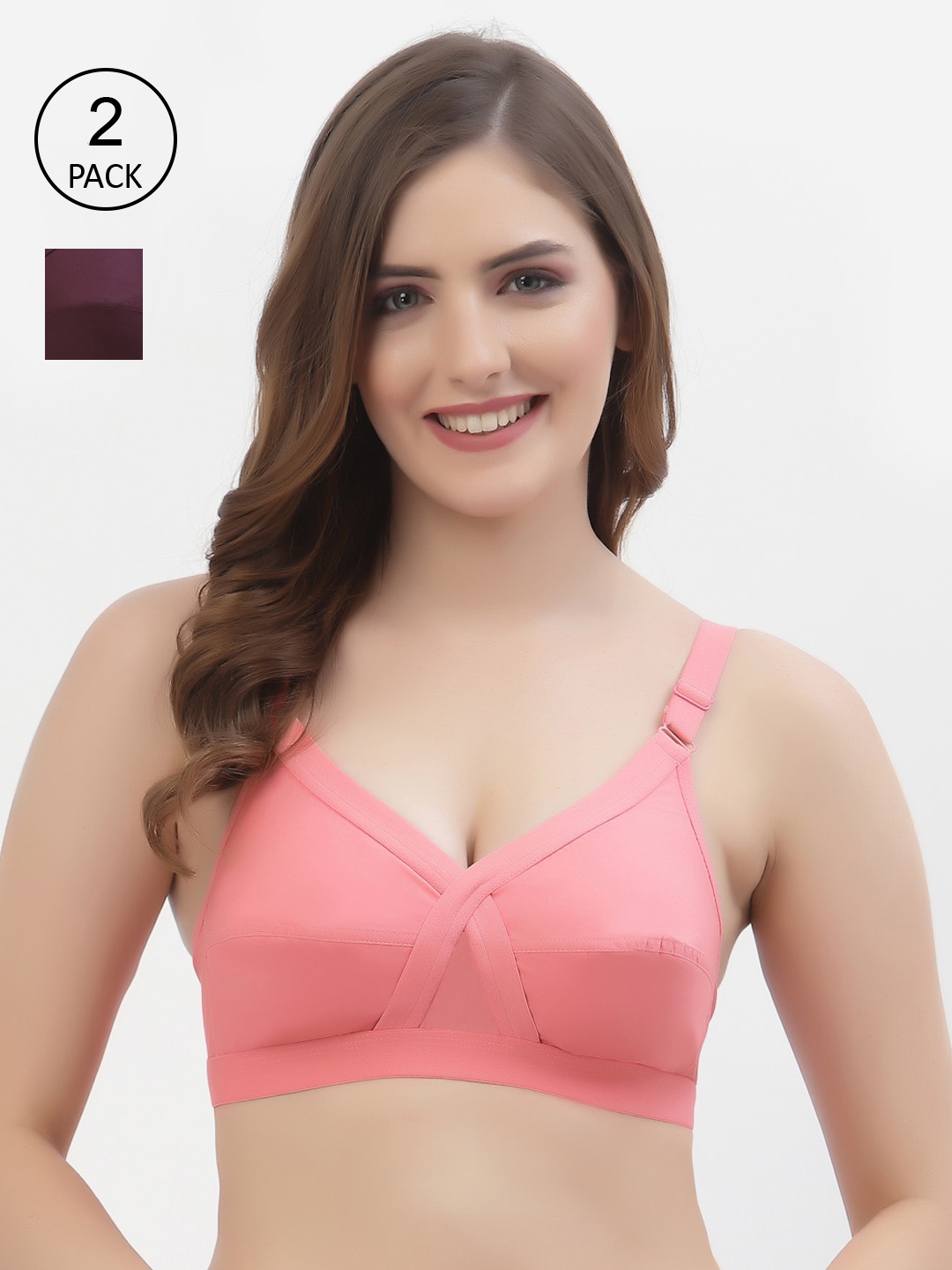 

Floret Pack of 2 Non-Wired Non-Padded Everyday Bras, Rose