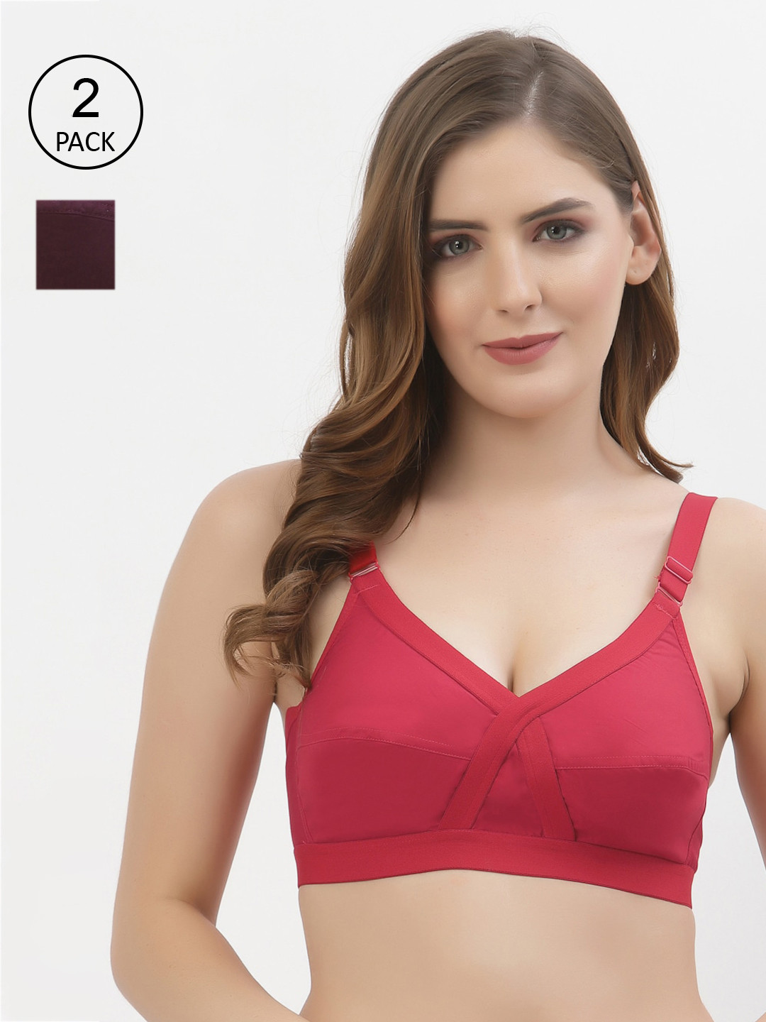 

Floret Pack of 2 Non-Padded Non-Wired Full Coverage Cotton Bras with All Day Comfort, Red