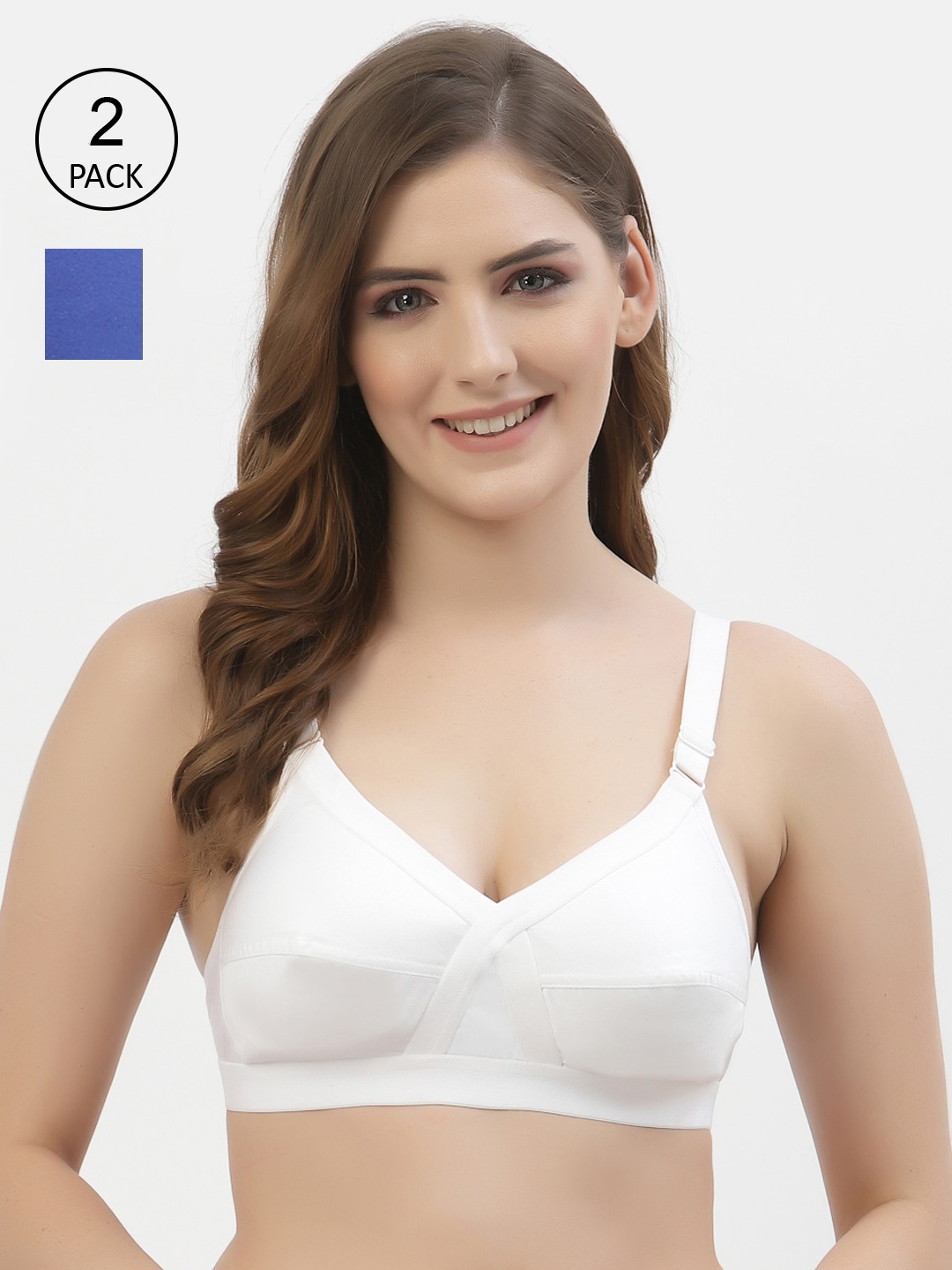 

Floret Pack of 2 Non-Padded Non-Wired Full Coverage Cotton Bras with All Day Comfort, White