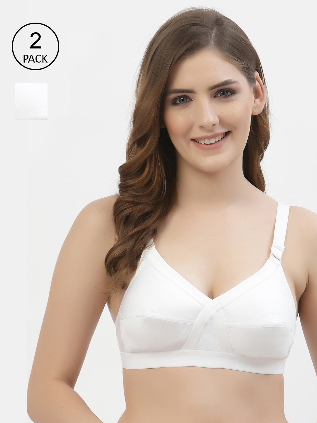 

Floret Pack of 2 Non-Padded Non-Wired Full Coverage Cotton Bras with All Day Comfort, White