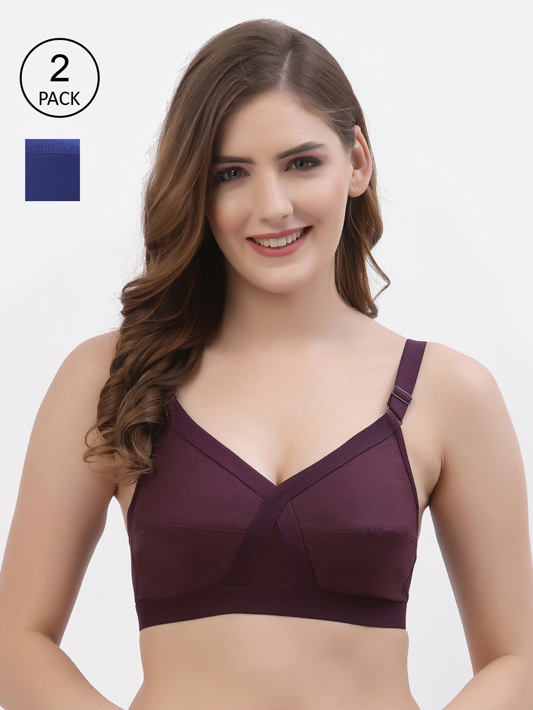 

Floret Pack of 2 Non-Padded Non-Wired Full Coverage Cotton Bras with All Day Comfort, Burgundy