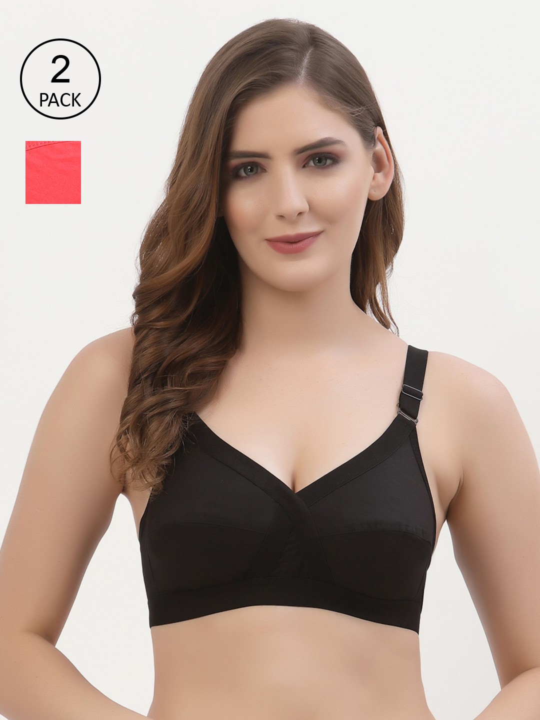

Floret Pack of 2 Non-Padded Non-Wired Full Coverage Cotton Bras with All Day Comfort, Black