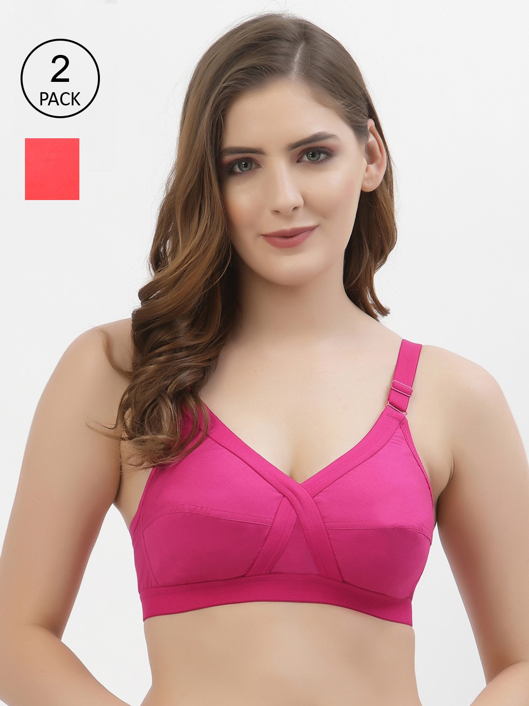 

Floret Pack of 2 Non-Padded Non-Wired Full Coverage Cotton Bras with All Day Comfort, Magenta