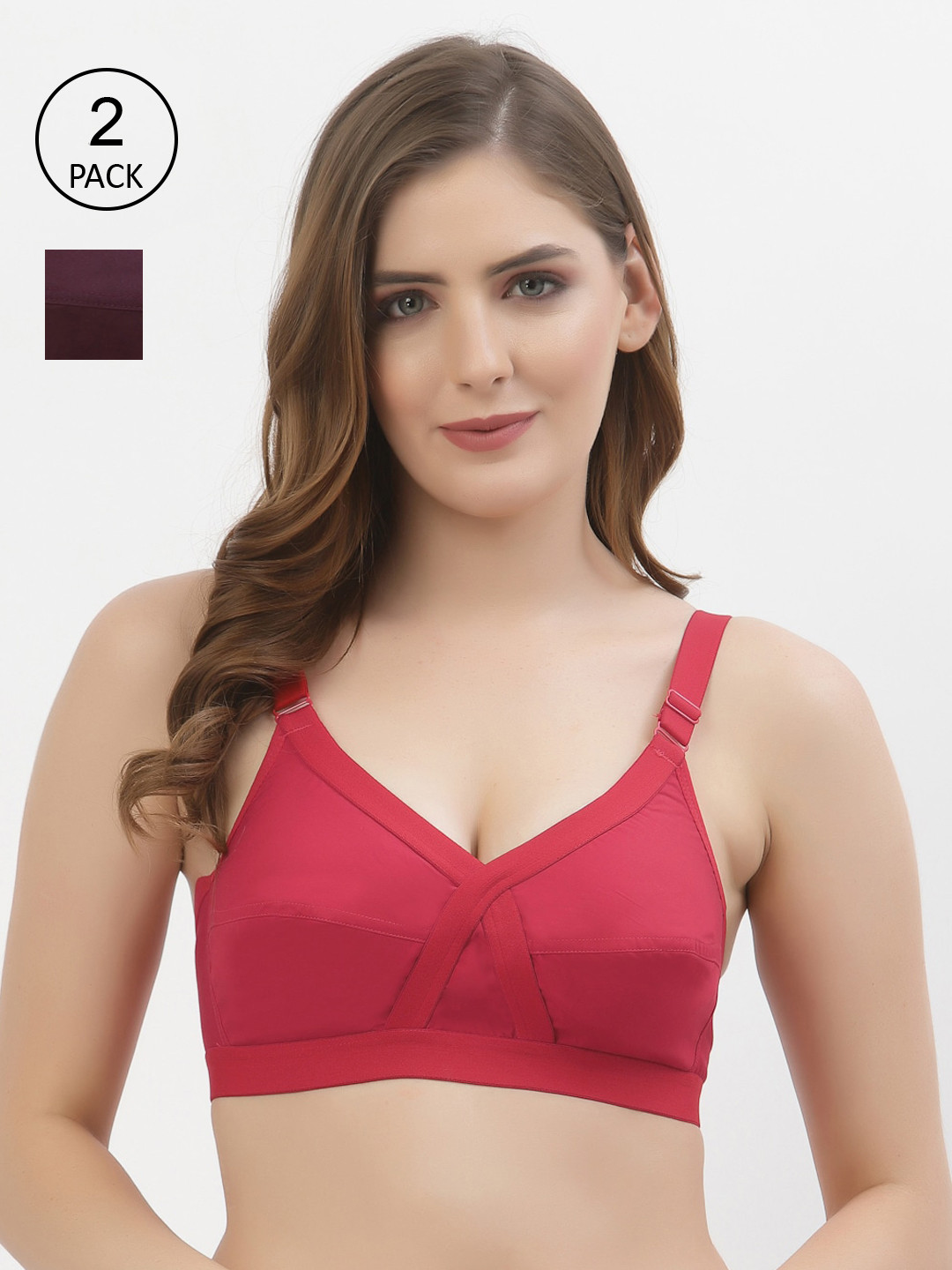 

Floret Pack of 2 Non-Padded Non-Wired Full Coverage Cotton Bras with All Day Comfort, Red