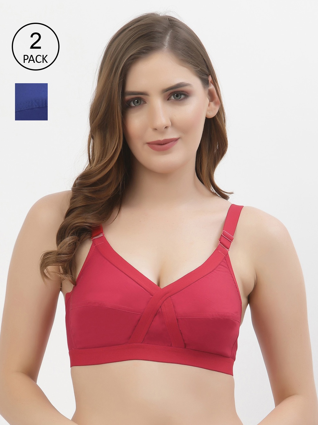 

Floret Pack of 2 Non-Padded Non-Wired Full Coverage Cotton Bras with All Day Comfort, Red