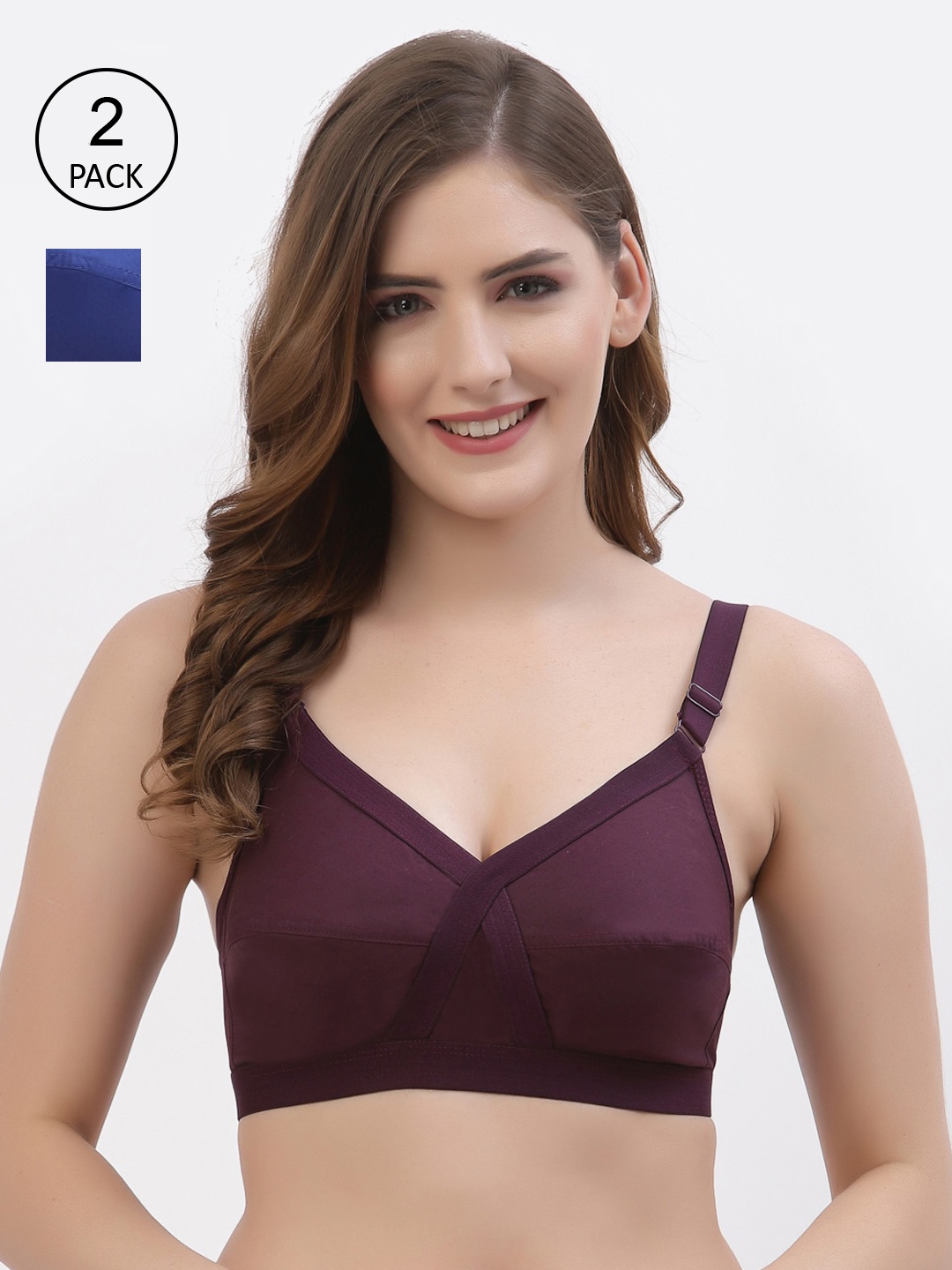 

Floret Pack of 2 Non-Padded Non-Wired Full Coverage Cotton Bras with All Day Comfort, Burgundy