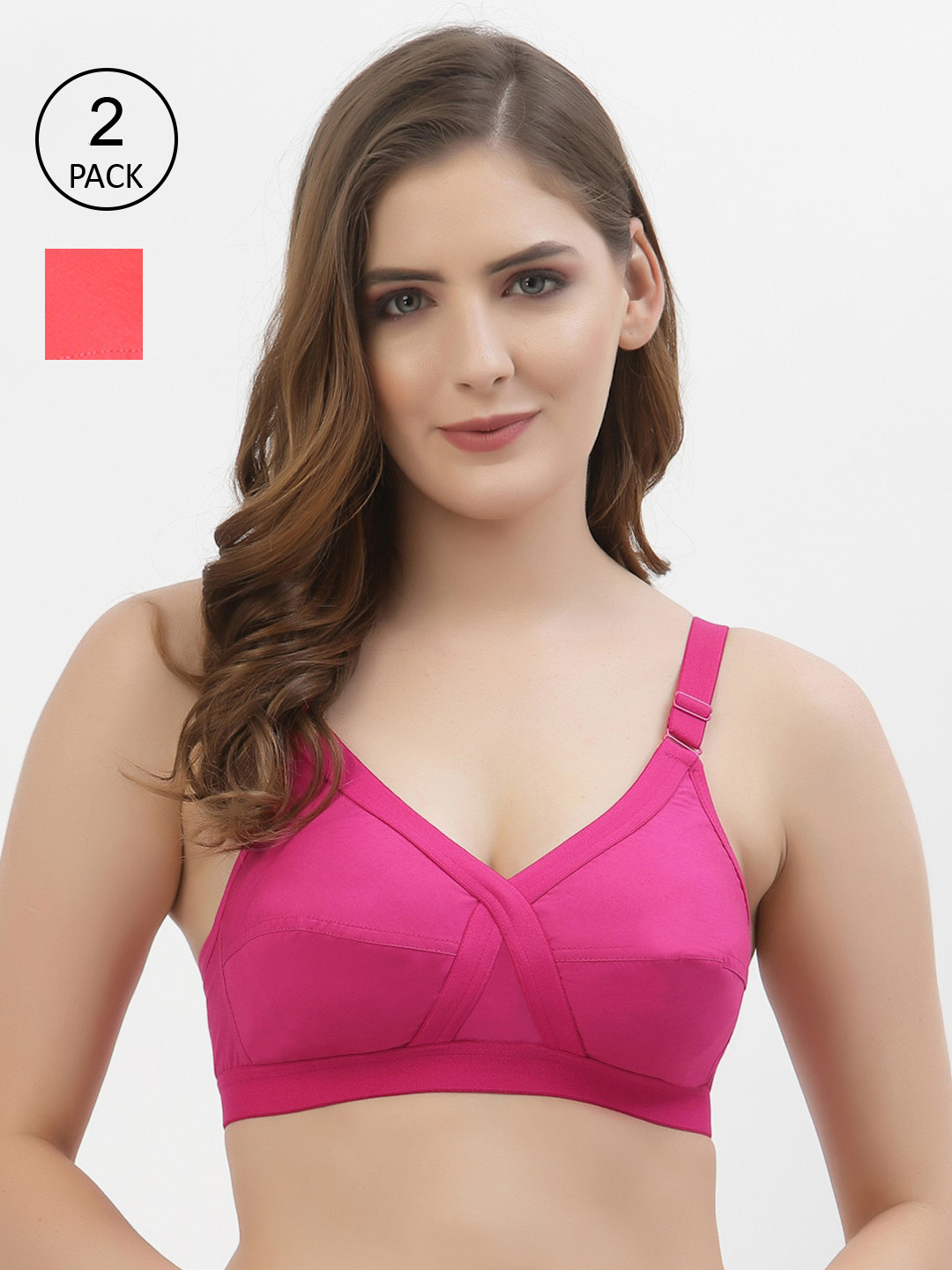 

Floret Pack of 2 Non-Padded Non-Wired Full Coverage Cotton Bras with All Day Comfort, Magenta