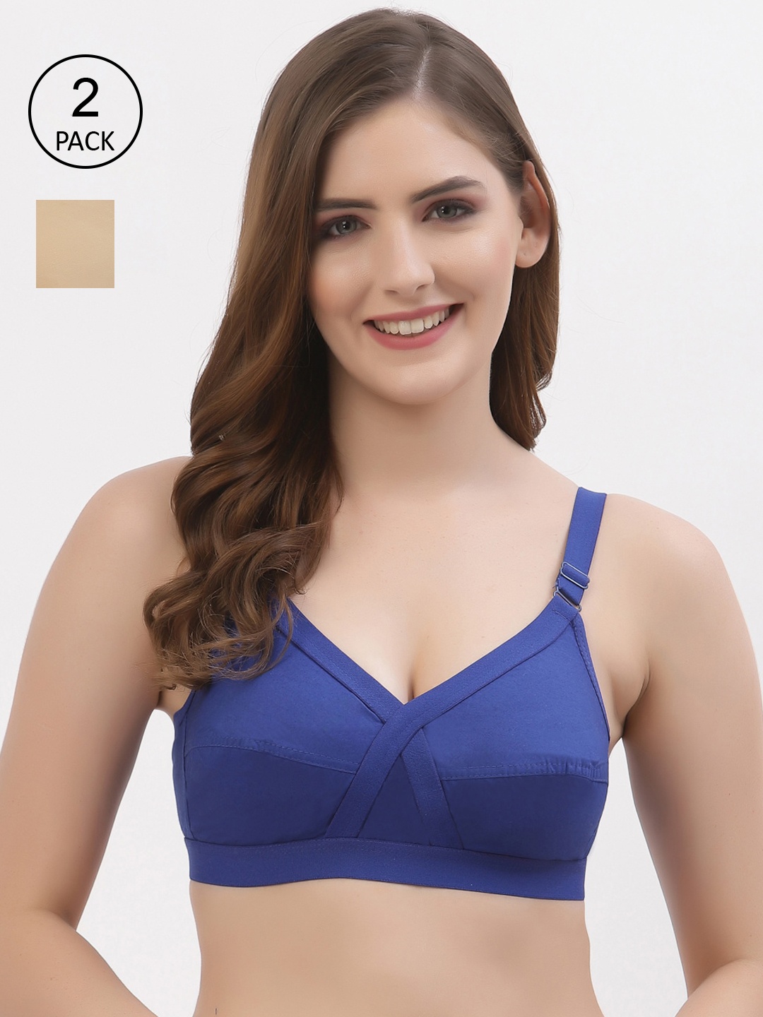 

Floret Pack of 2 Non-Padded Non-Wired Full Coverage Cotton Bras with All Day Comfort, Blue