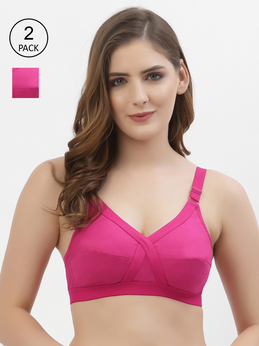 

Floret Pack of 2 Non-Padded Non-Wired Full Coverage Cotton Bras with All Day Comfort, Magenta