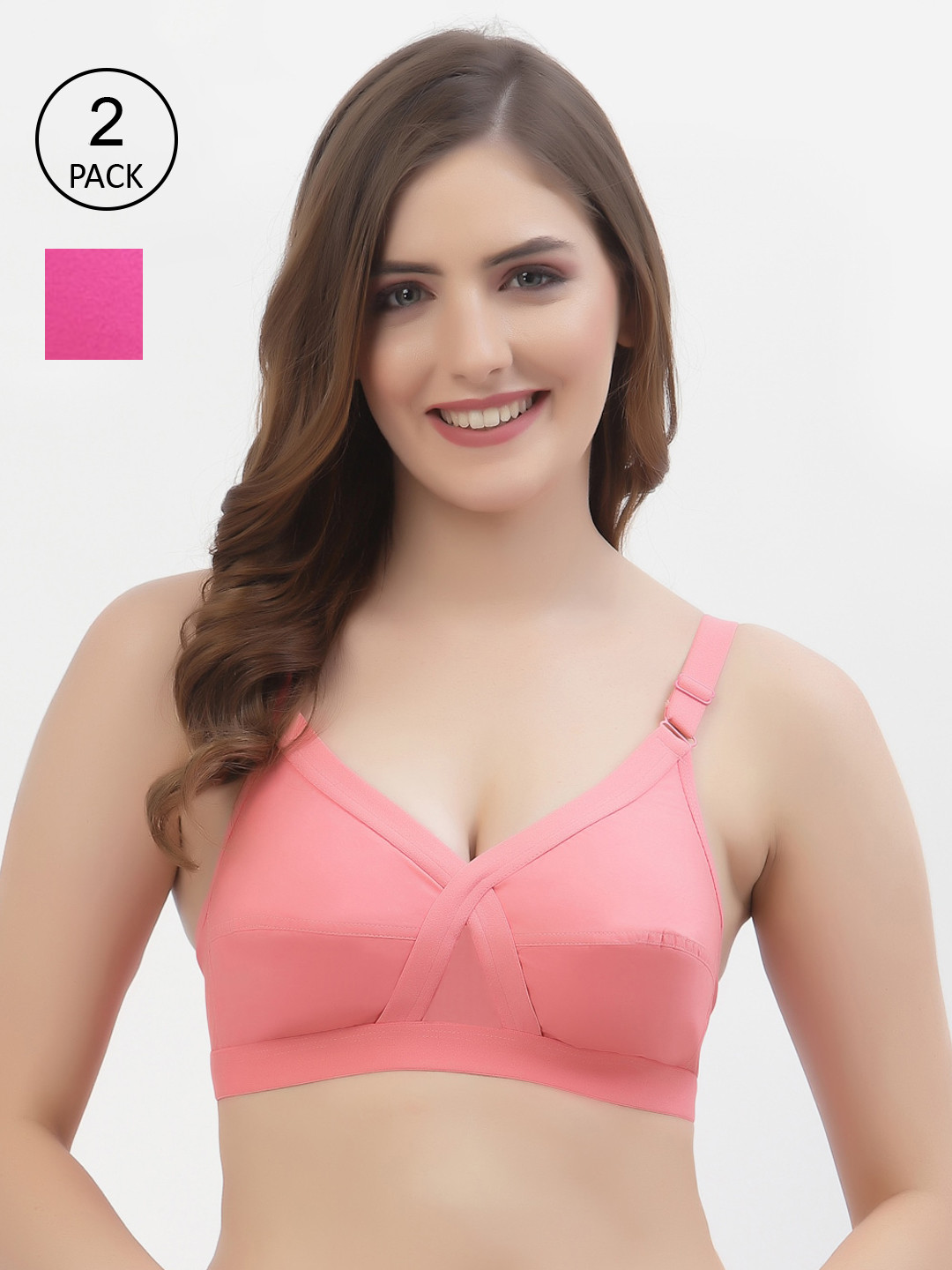 

Floret Pack of 2 Non-Padded Non-Wired Full Coverage Cotton Bras with All Day Comfort, Rose