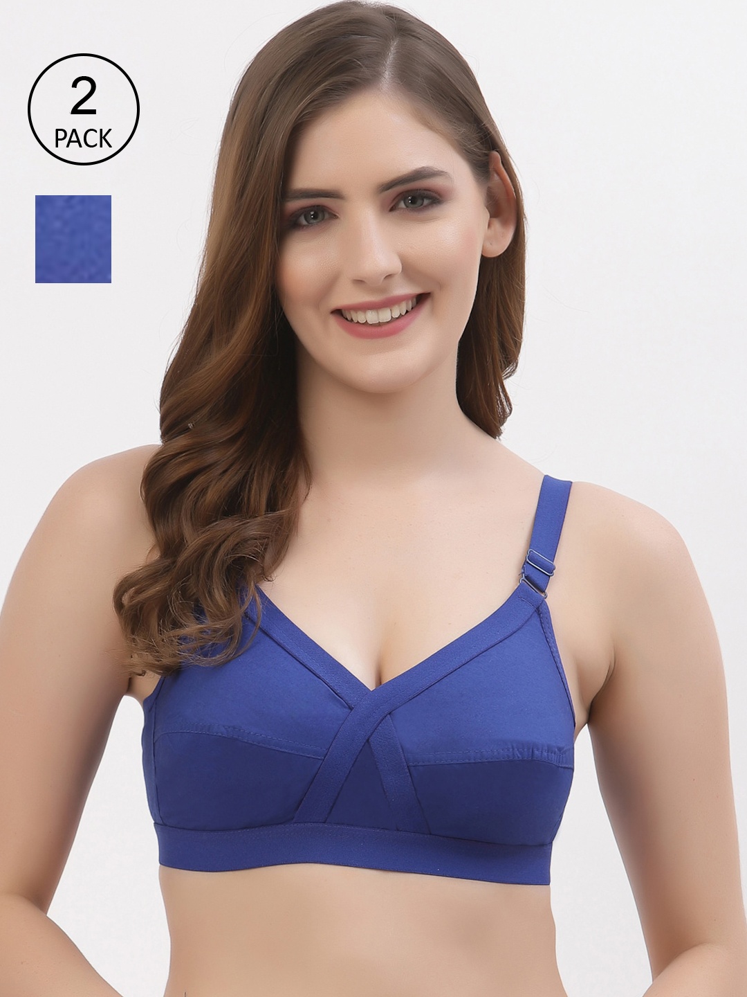 

Floret Pack of 2 Non-Padded Non-Wired Full Coverage Cotton Bras with All Day Comfort, Blue