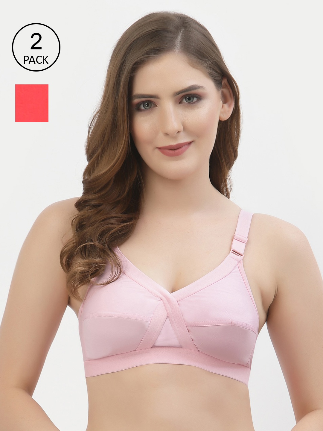 

Floret Pack of 2 Pink & Red Non Wired Full Coverage Everyday Bra