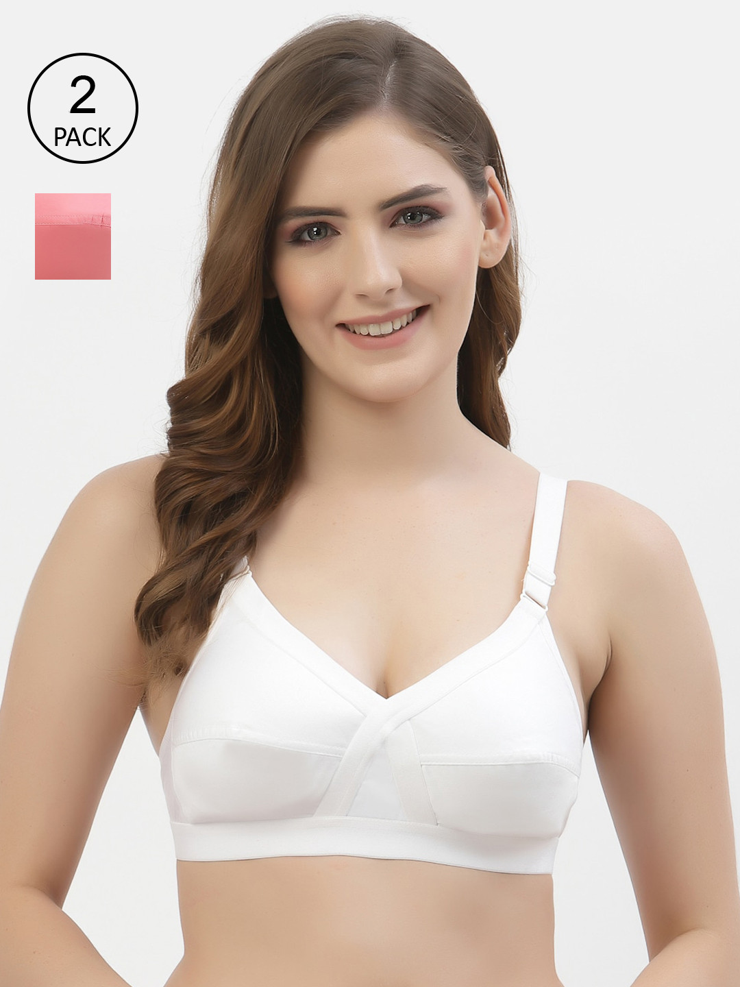 

Floret Pack of 2 Non-Padded Non-Wired Full Coverage Cotton Bras with All Day Comfort, White