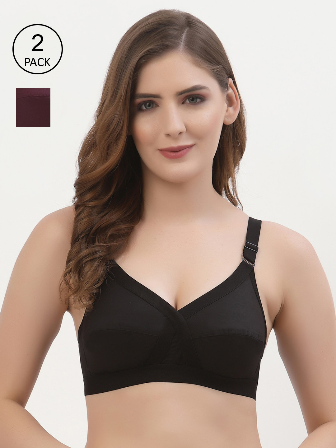 

Floret Pack of 2 Non-Padded Non-Wired Full Coverage Cotton Bras with All Day Comfort, Black