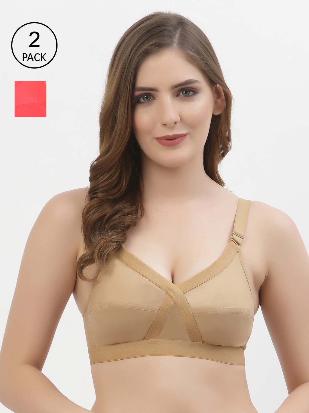 

Floret Pack of 2 Non-Padded Non-Wired Full Coverage Cotton Bras with All Day Comfort, Nude