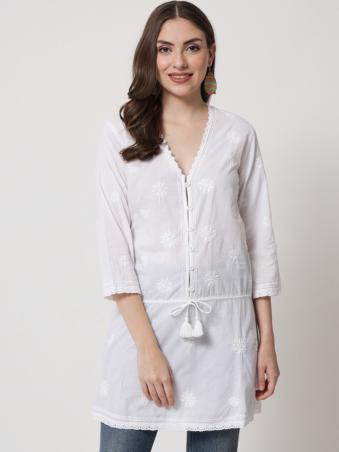 

PARAMOUNT CHIKAN Embroidered Chikankari Cotton Tunic, White