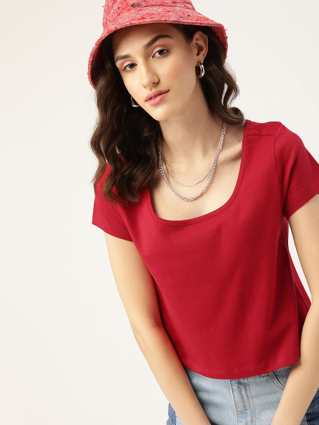

DressBerry Women Red Solid Pure Cotton T-shirt