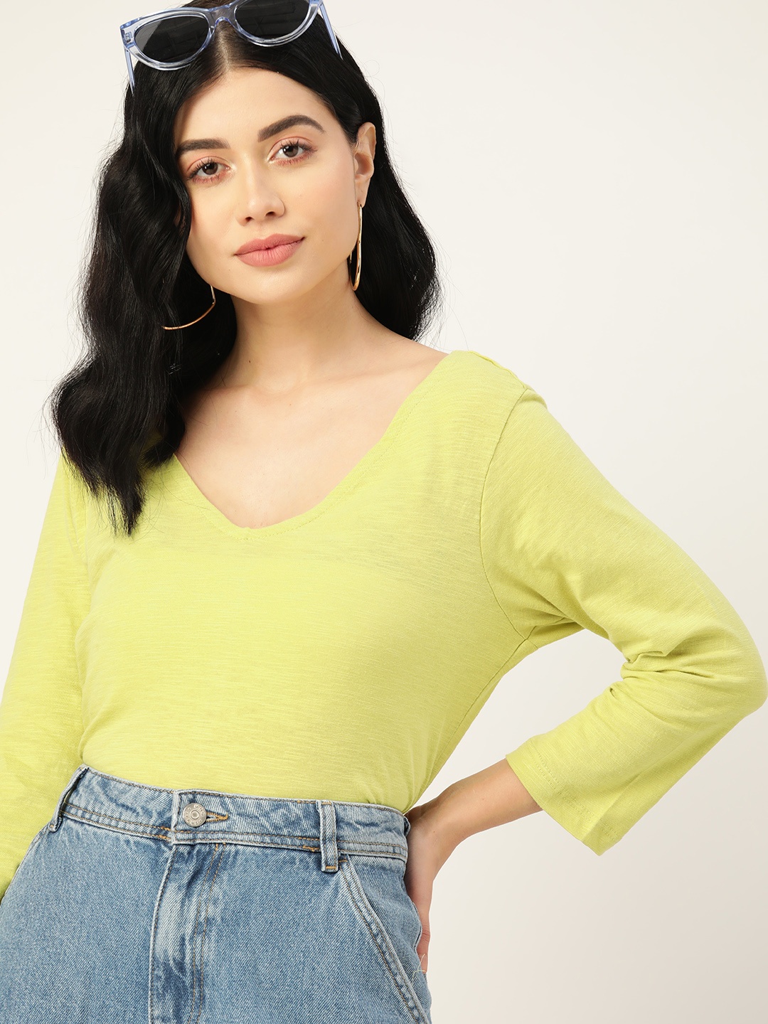 

DressBerry Yellow V-Neck Pure Cotton Top