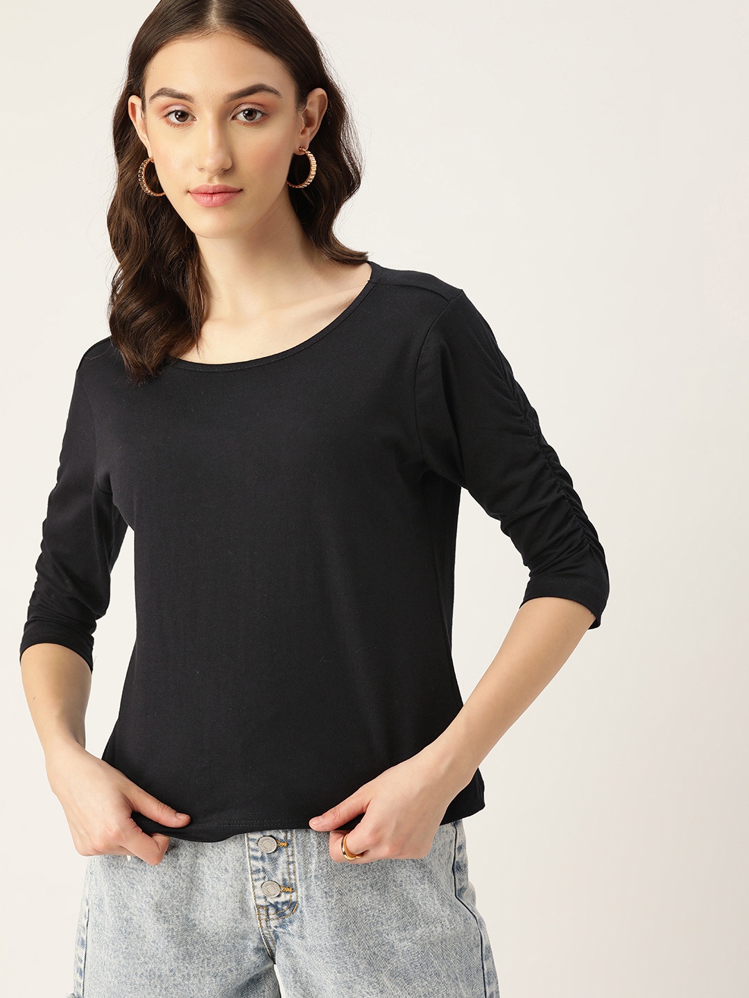 

DressBerry Women Black Solid Pure Cotton T-shirt