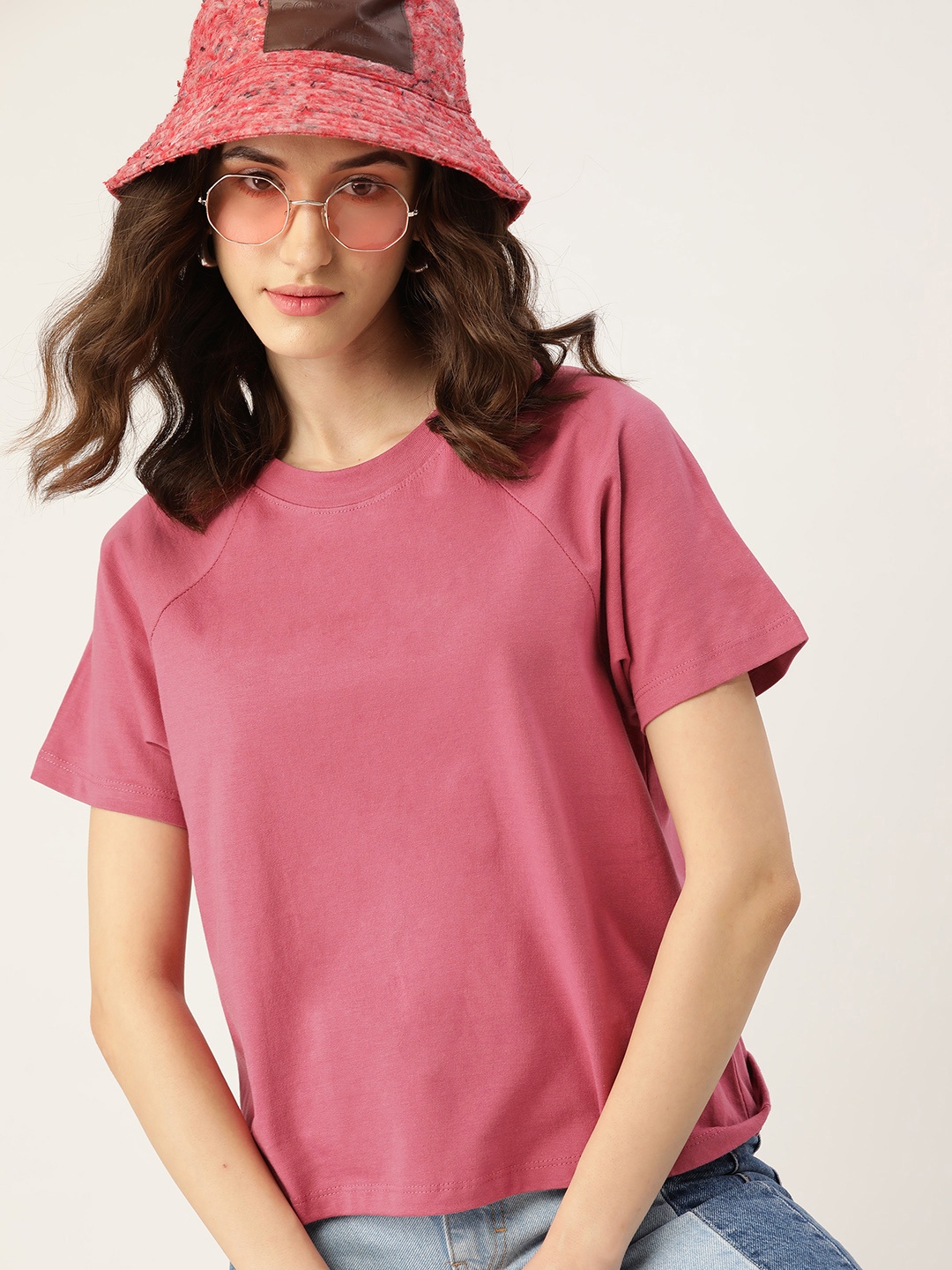 

DressBerry Women Pink Solid Pure Cotton T-shirt