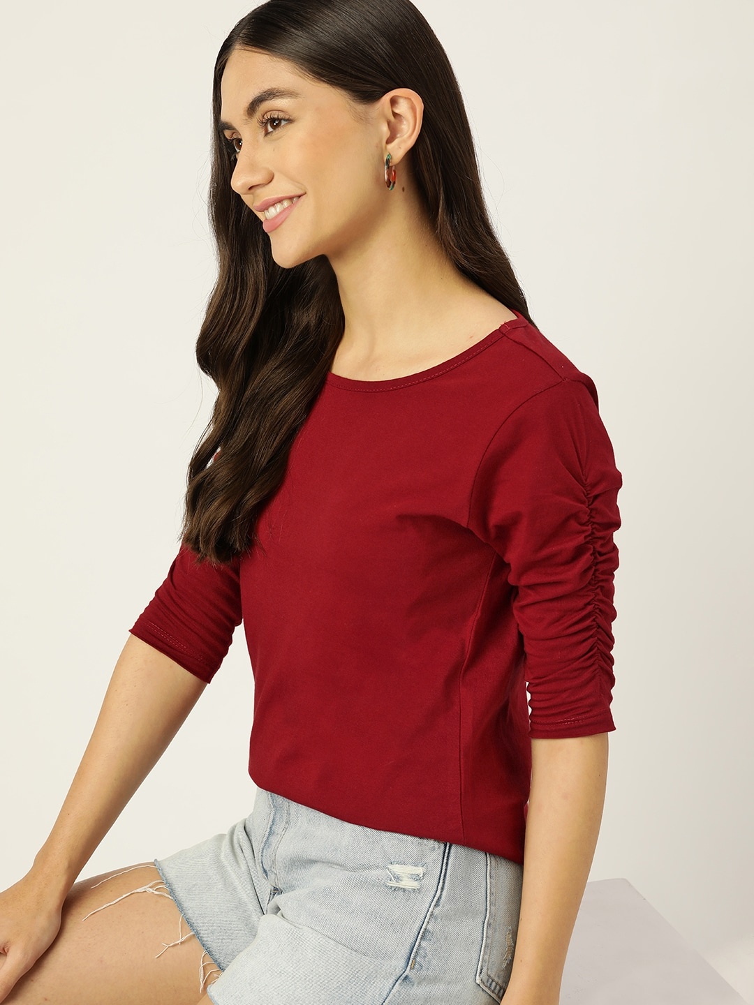 

DressBerry Women Maroon Solid Pure Cotton T-shirt