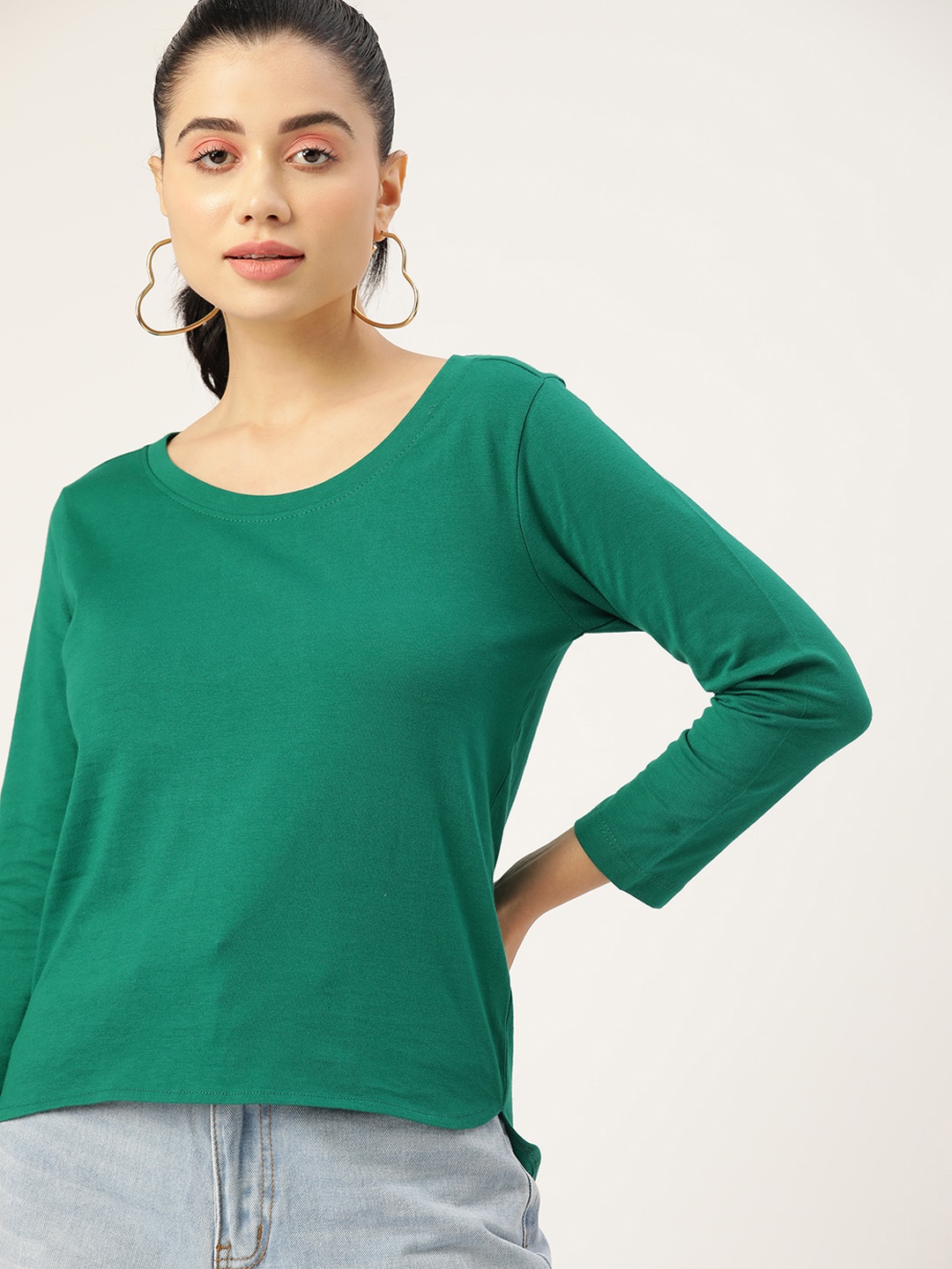 

DressBerry Women Green Solid Pure Cotton T-shirt