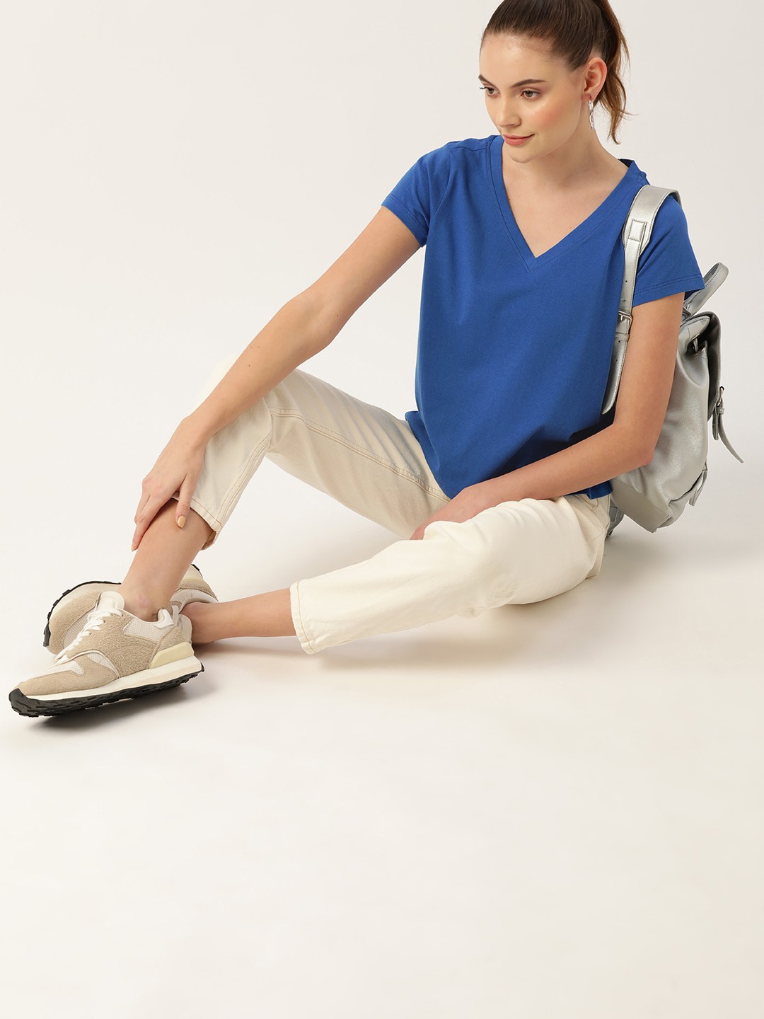 

DressBerry Women Blue V-Neck T-shirt