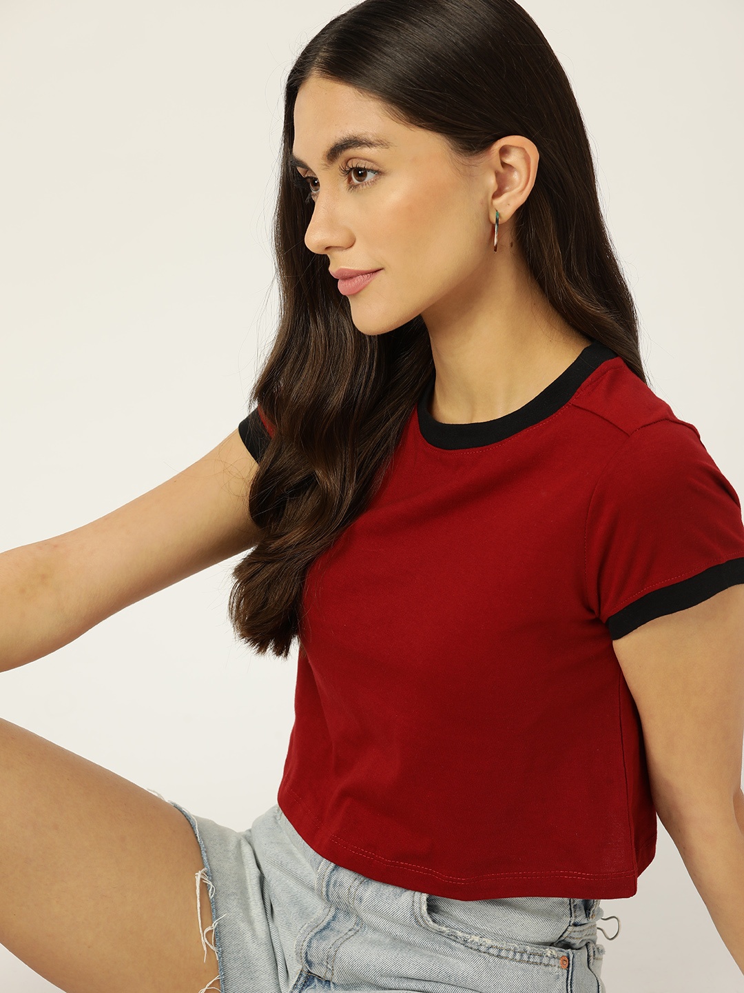 

DressBerry Women Maroon Solid Pure Cotton T-shirt