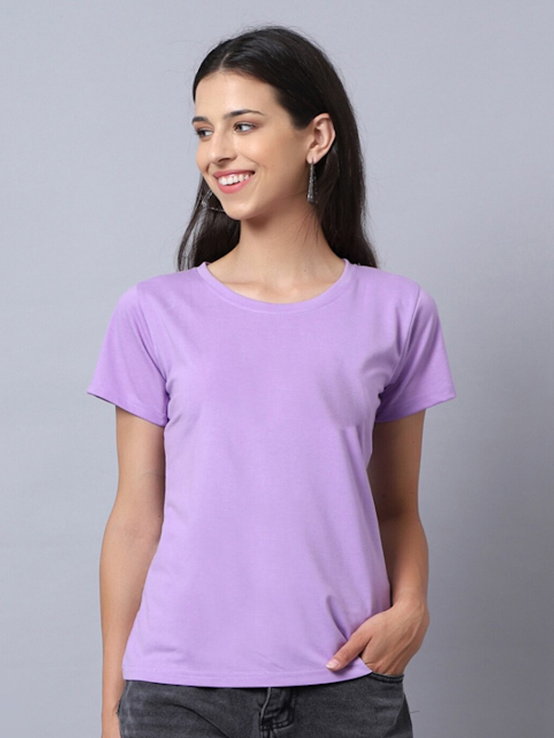 

UnaOne Women Lavender Slim Fit Plus Size T-shirt
