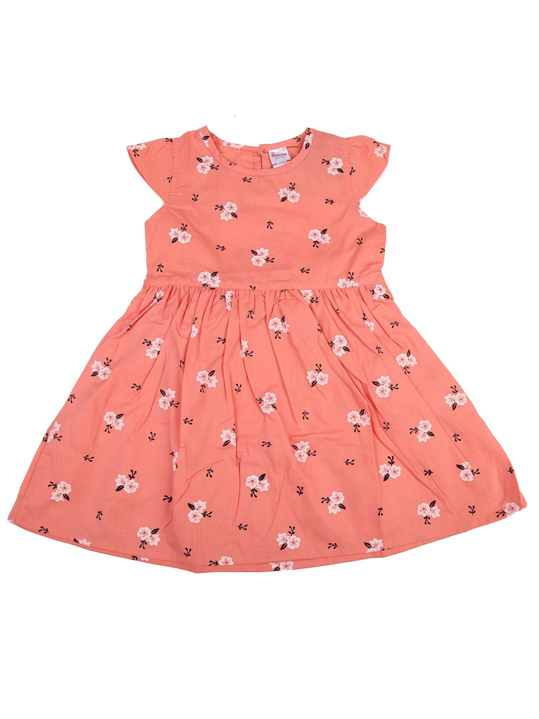 

V-Mart Girls Peach Printed Cotton Single Jersey Round Neck Frock