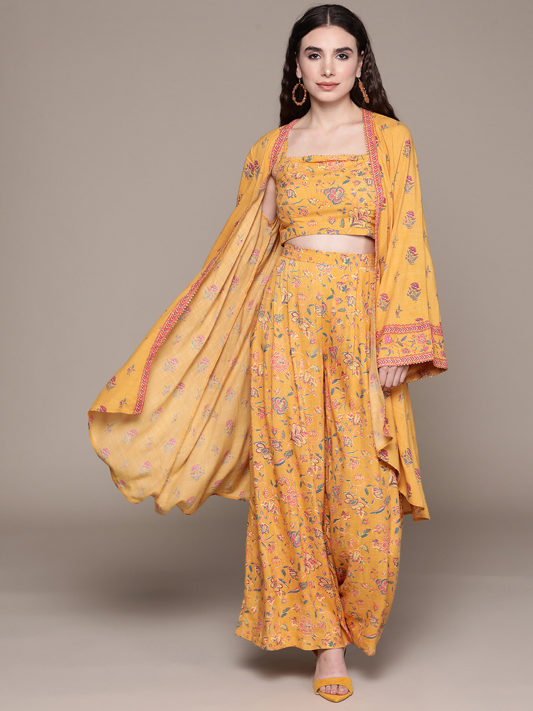 

aarke Ritu Kumar Yellow Embroidered Top with Trousers