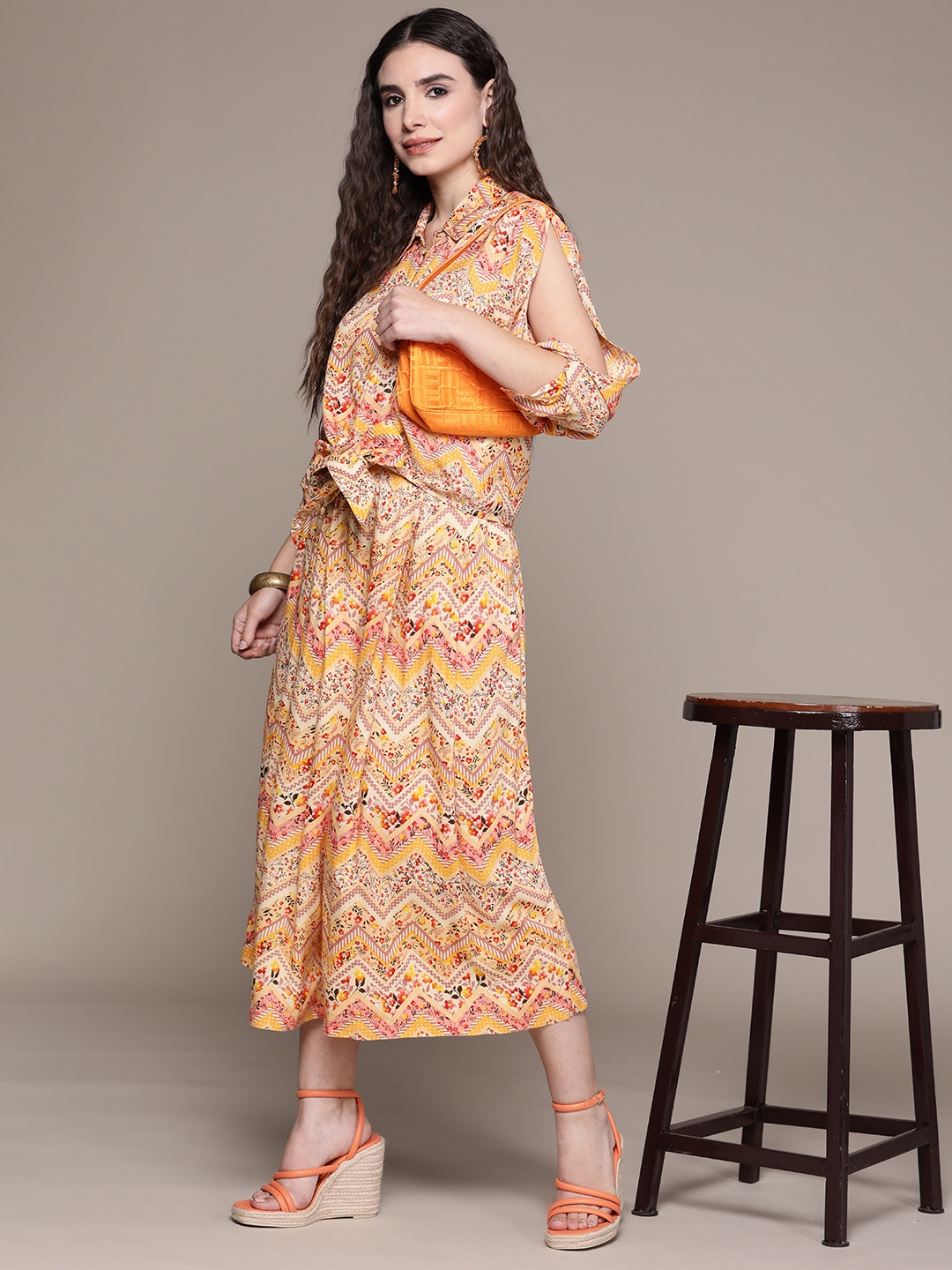 

aarke Ritu Kumar Yellow Embroidered Top with Trousers