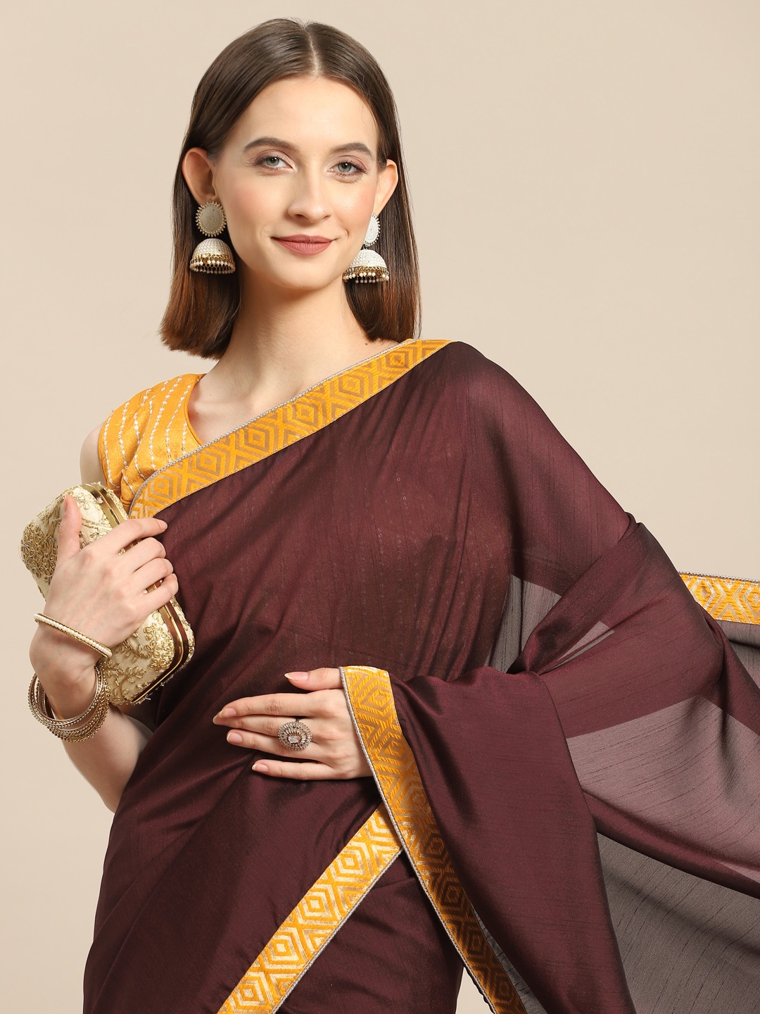 

Nimayaa Maroon & Yellow Zari Satin Saree