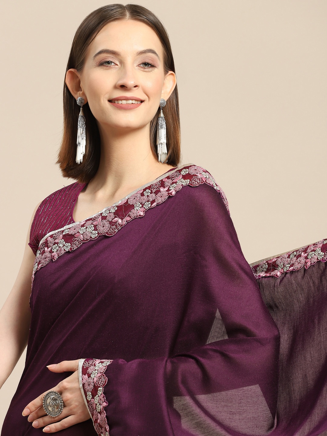 

Nimayaa Purple Saree With Embellished Border