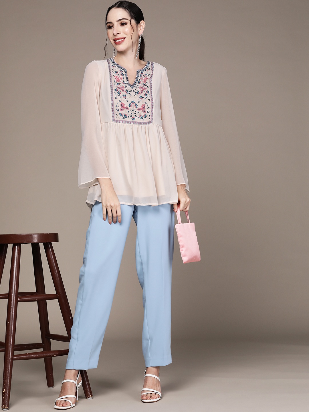 

aarke Ritu Kumar White Floral Embroidered Georgette Top