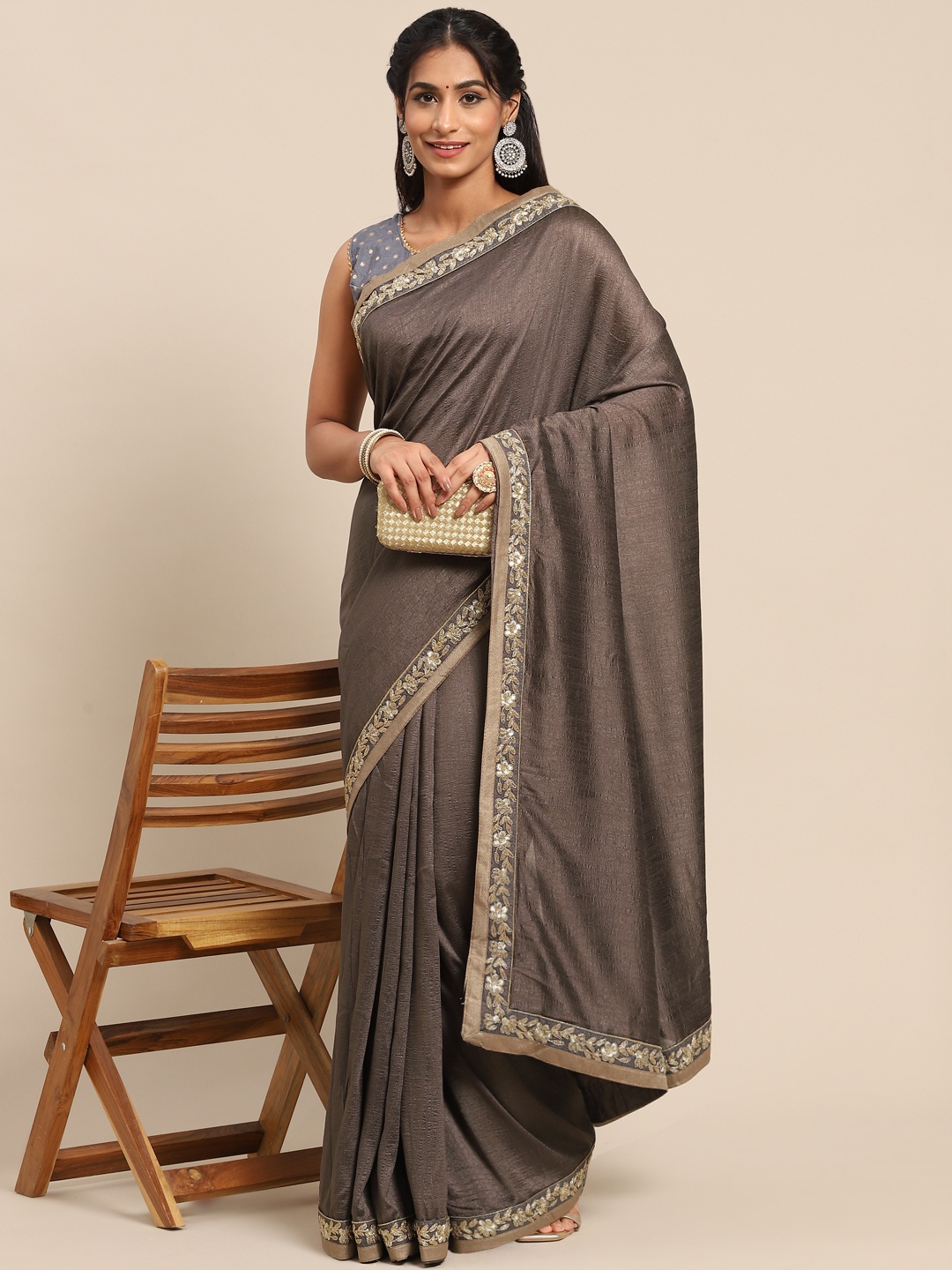 

Nimayaa Coffee Brown Sequinned Saree