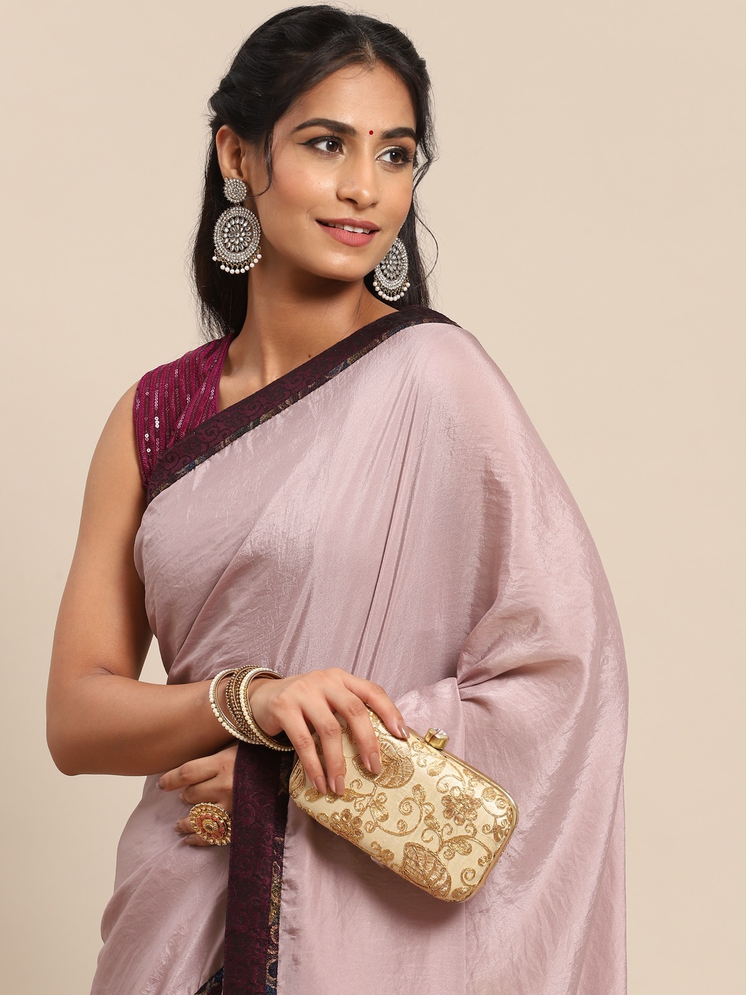 

Nimayaa Pink Zari Saree
