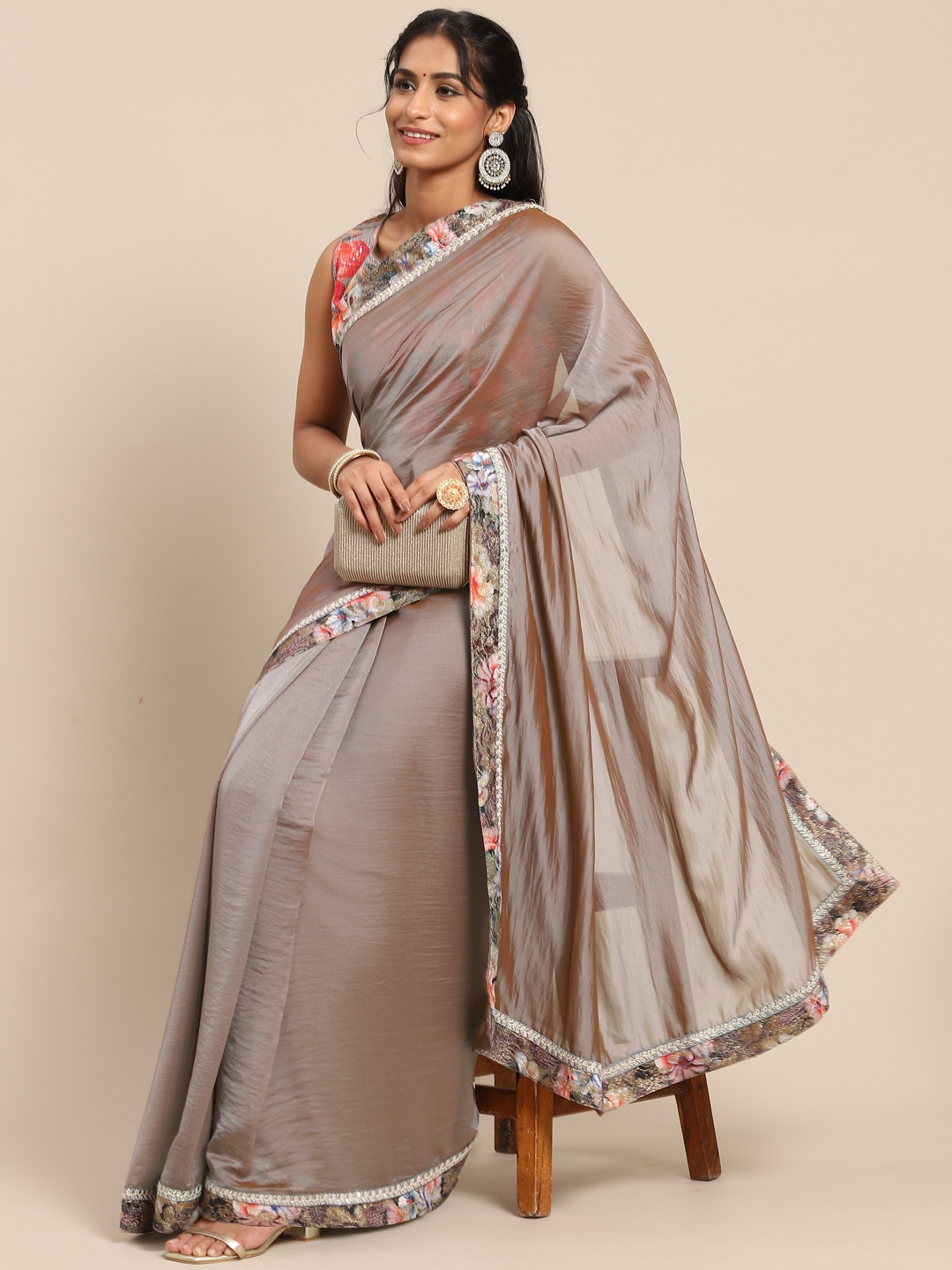 

Nimayaa Brown Solid Zari Saree