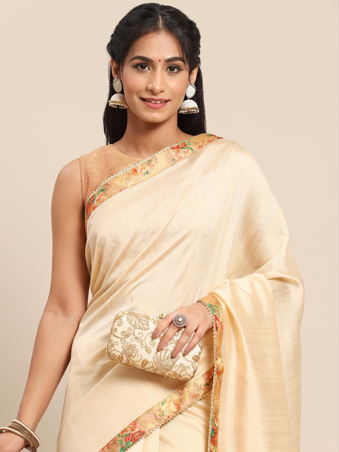 

Nimayaa Beige Solid Gota Patti Saree