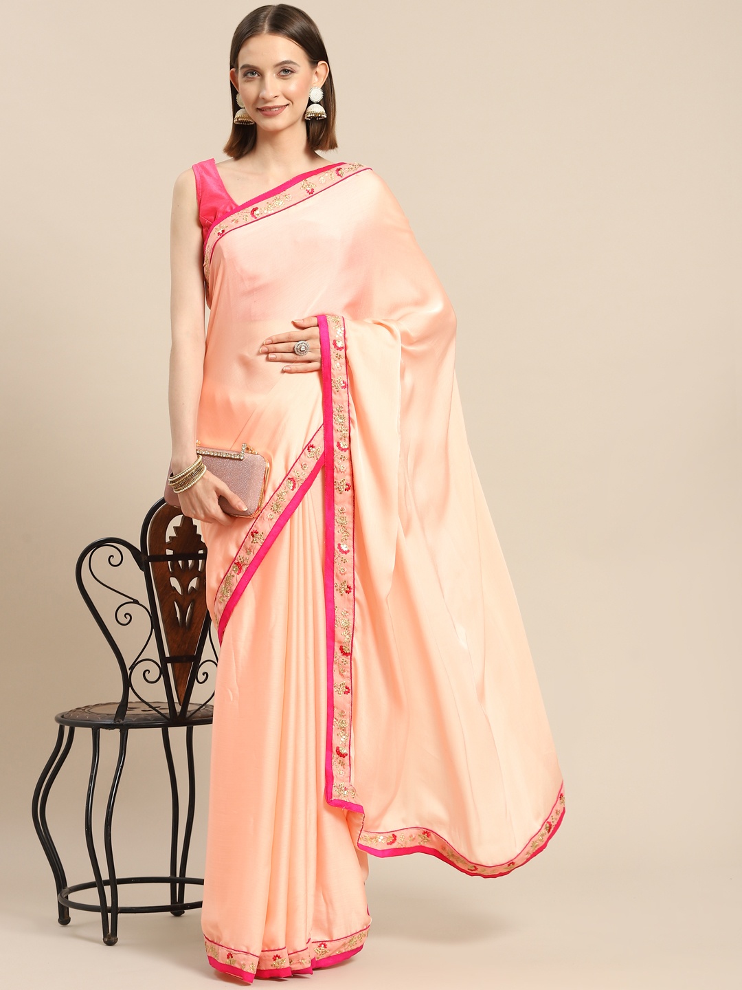 

Nimayaa Peach-Coloured Solid Zari Saree