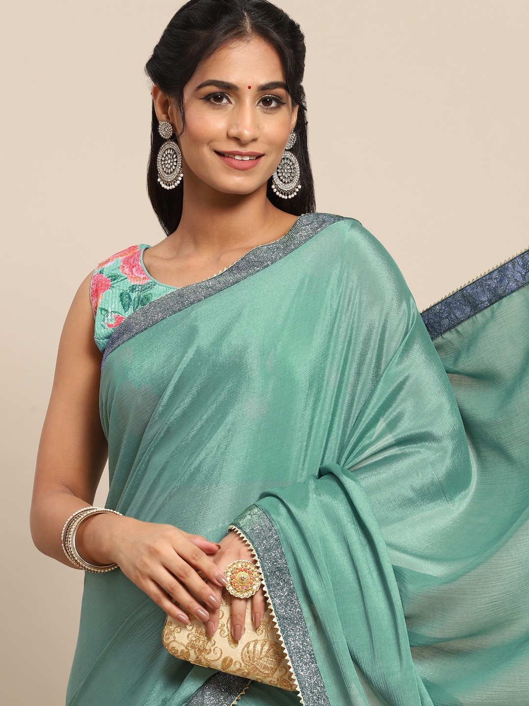 

Nimayaa Turquoise Blue Solid Gotta Patti Saree