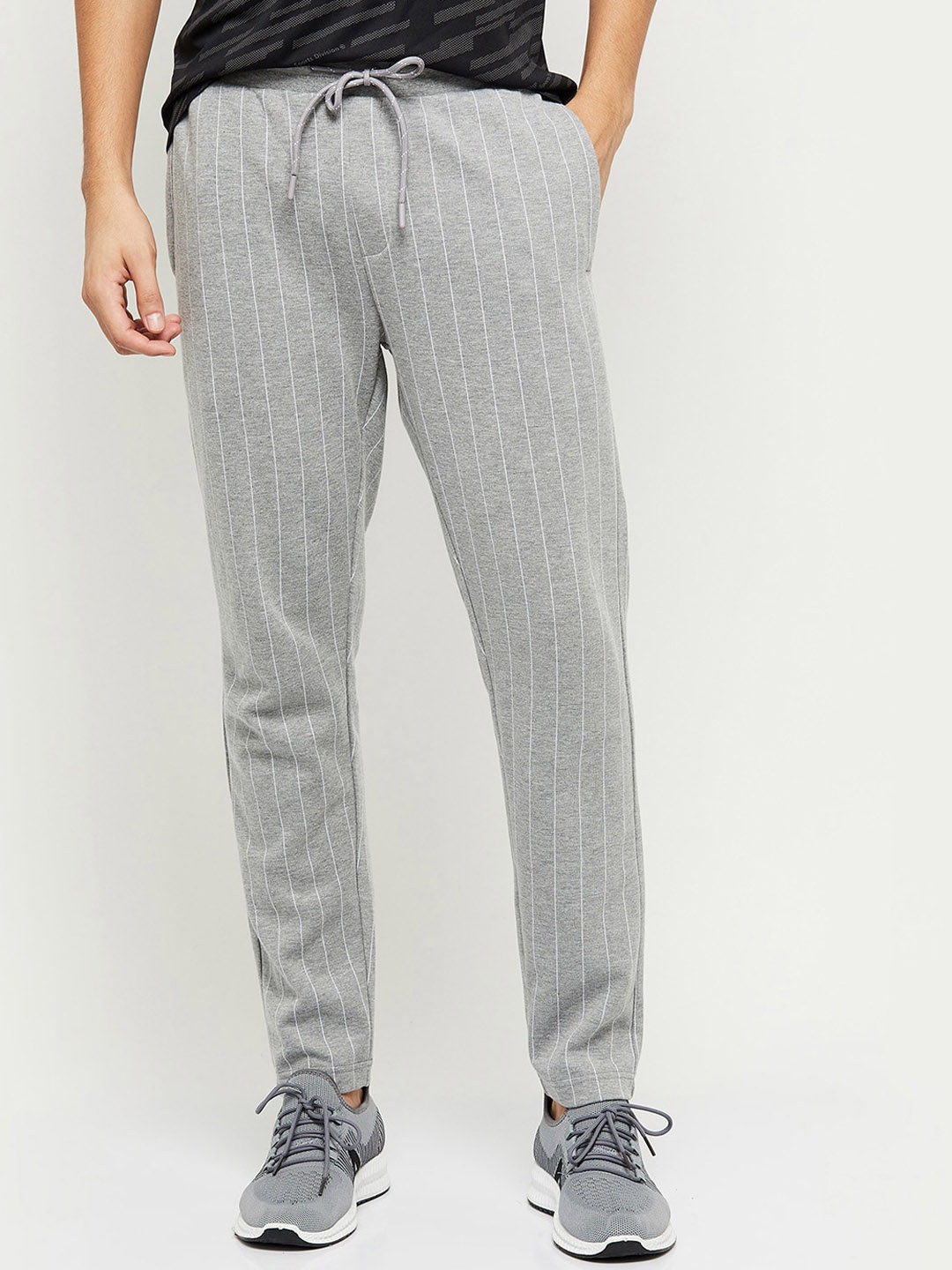 

max Men Grey Striped Track Pants