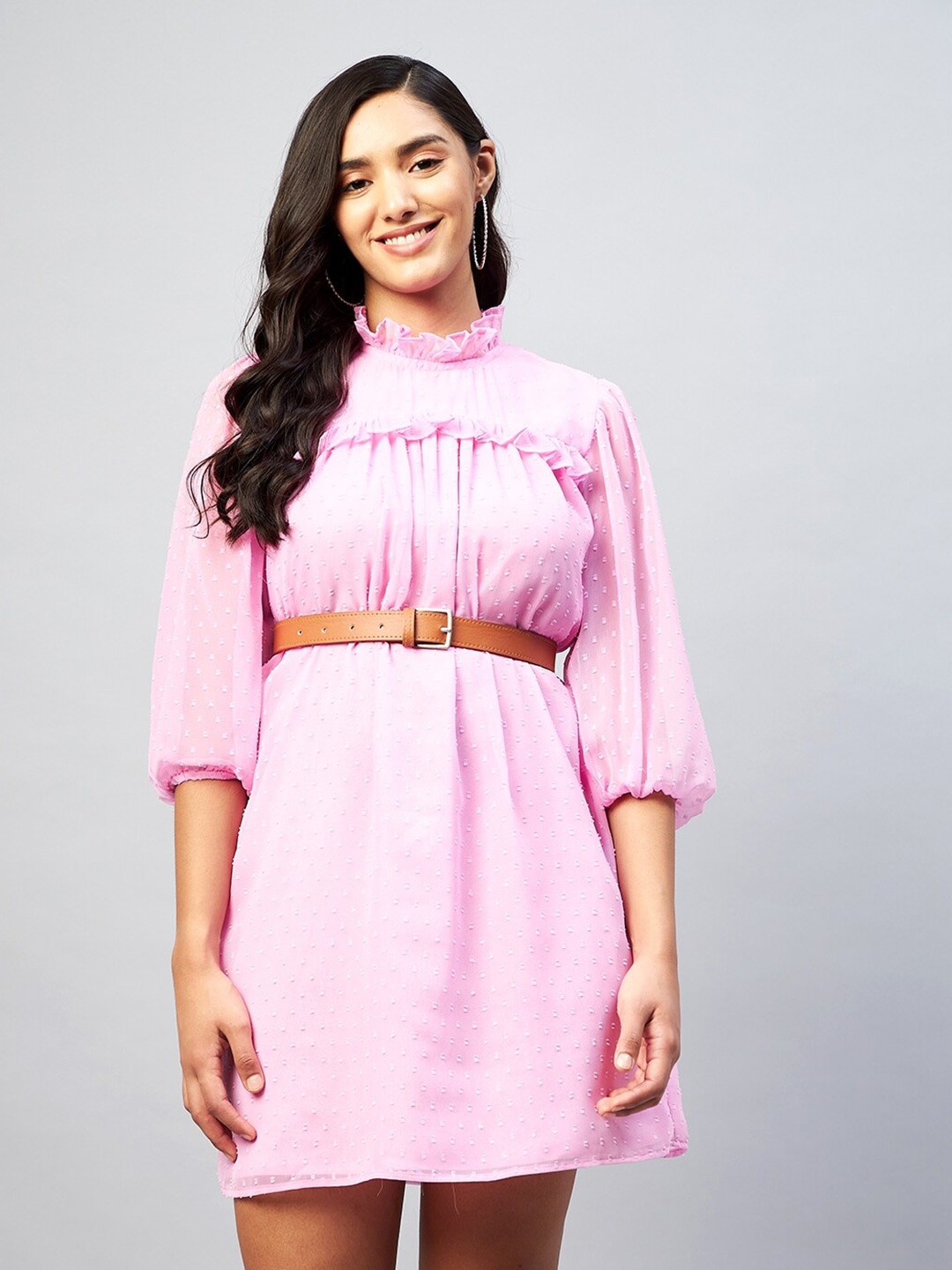 

DELAN Pink Casual A-Line Dress