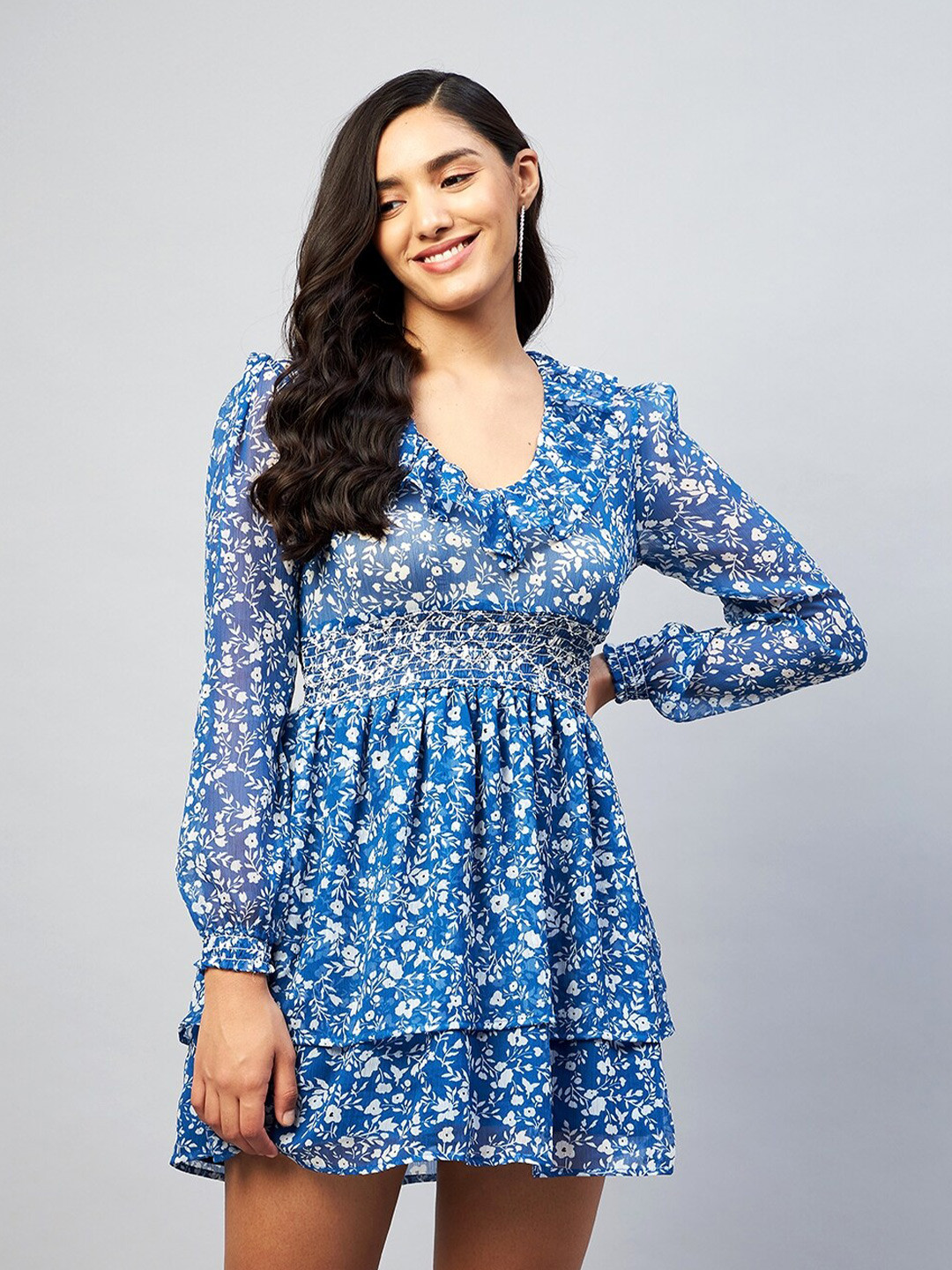 

DELAN Women Navy Blue Floral Georgette Dress