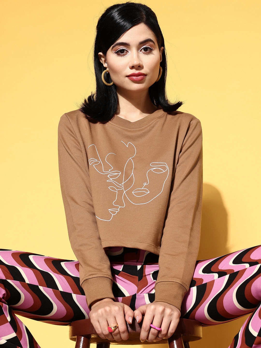 

SASSAFRAS Women Brown Graphic Kidult Kitsch Sweatshirt