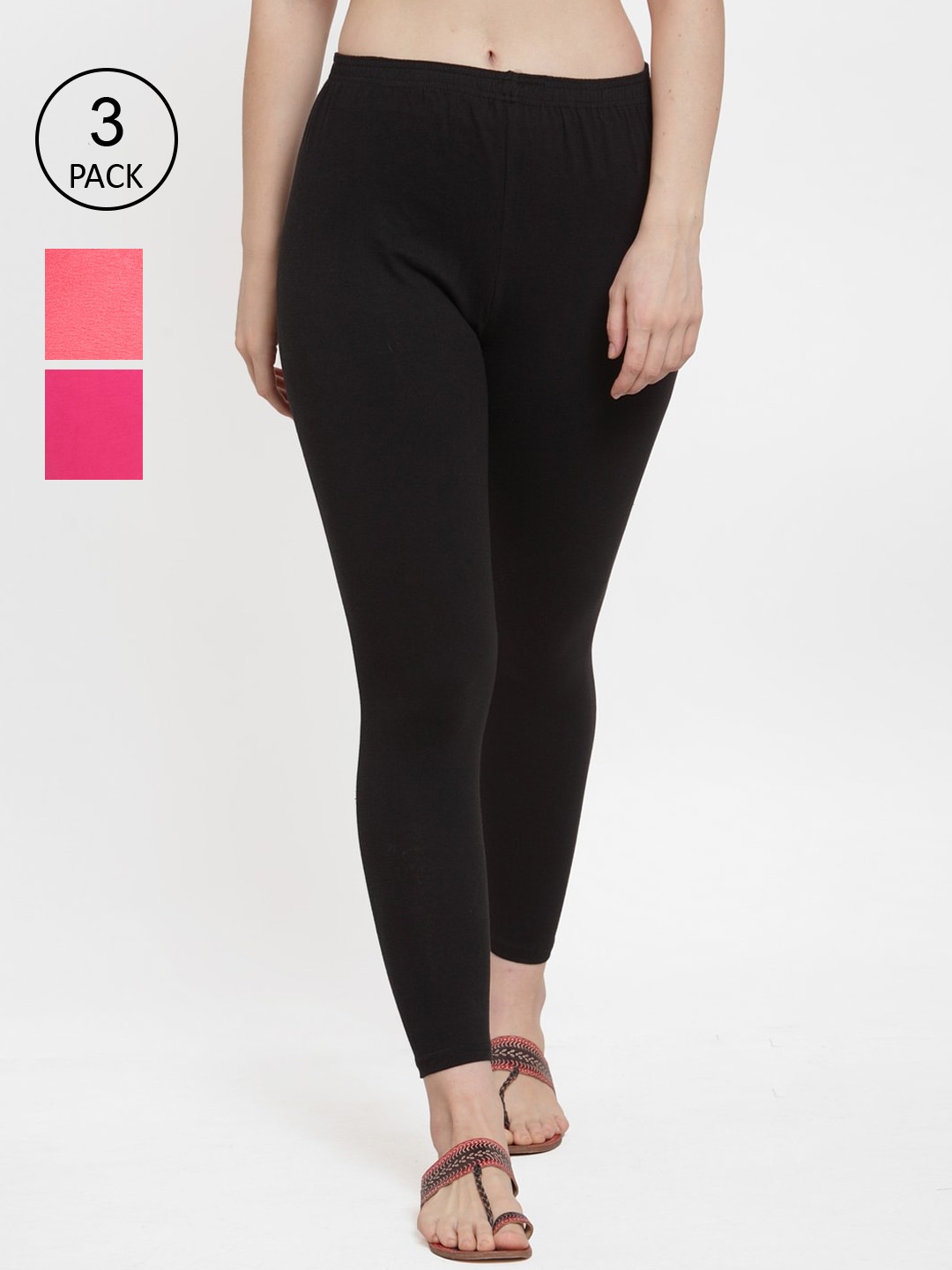 

Jinfo Women Pack Of 3 Pink and Black Solid Ankle-Length Leggings