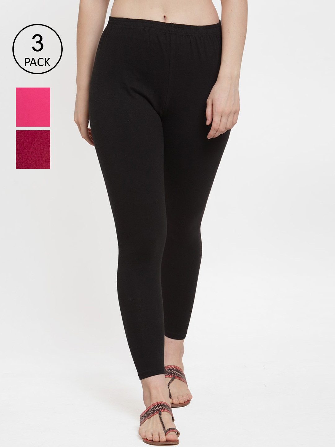 

Jinfo Women Pack Of 3 Solid Ankle-Length Leggings, Black