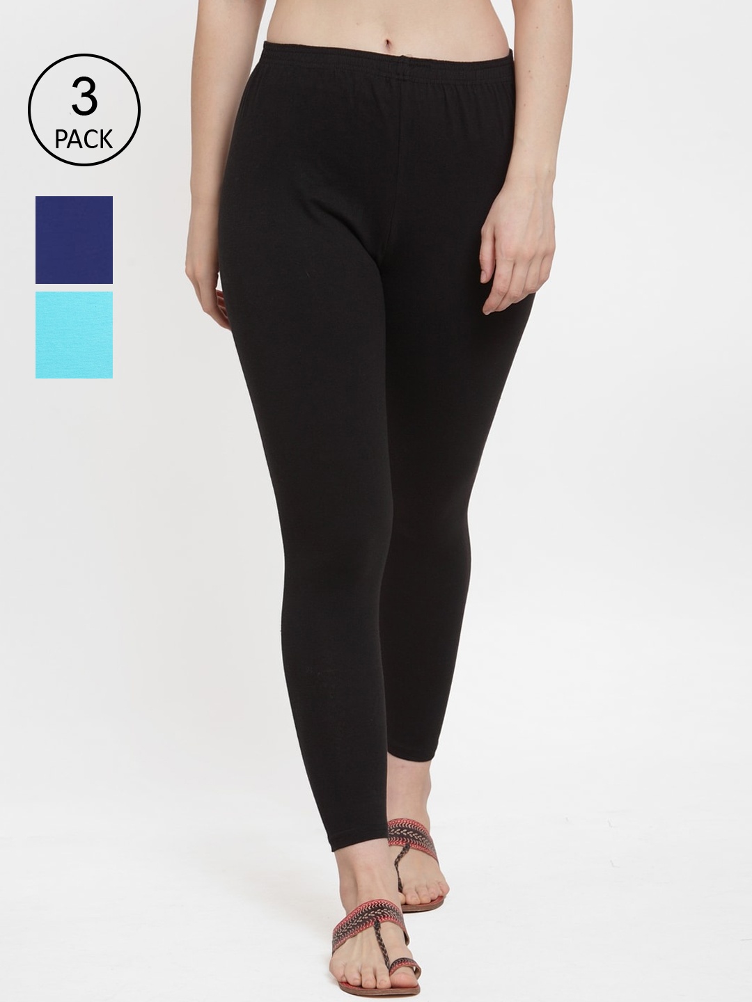 

Jinfo Women Pack of 3 Solid Ankle-Length Leggings, Black